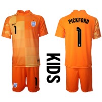 Koszulka piłkarska Anglia Jordan Pickford #1 Bramkarska Strój wyjazdowy dla dzieci MŚ 2022 tanio Krótki Rękaw (+ Krótkie spodenki)
